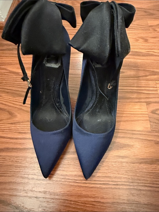Dior Shoes - Dior Navy Pointed-Toe Heels with Large Black Bow Ankle Strap